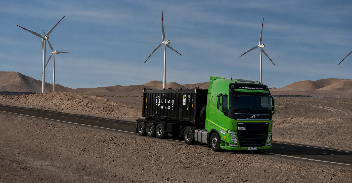 Tractocamión Volvo en operación con carga especializada tipo Rotainer